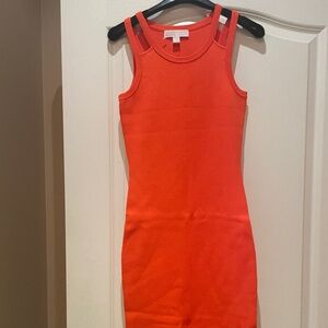 NWOT Michael Kors Orange Ribbed Stretch Viscose Midi Dress